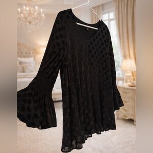 Alfani XL Black Sheer Polka Dot Bell Sleeve Blouse